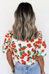 Button Front Puff Sleeve Floral Blouse with Ruffle Trim Collar