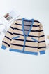 Button Front Striped Relaxed Fit Knit Cardigan