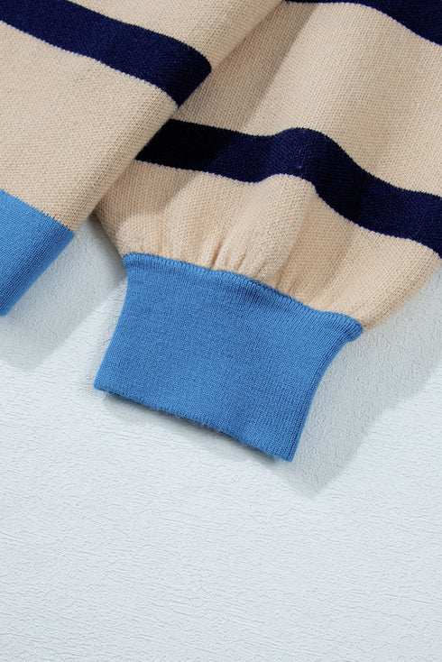 Button Front Striped Relaxed Fit Knit Cardigan