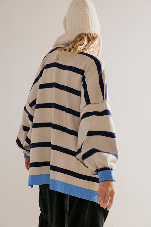 Button Front Striped Relaxed Fit Knit Cardigan