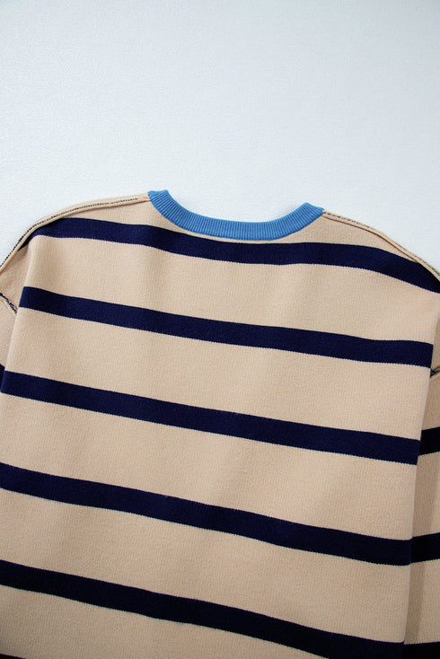 Button Front Striped Relaxed Fit Knit Cardigan