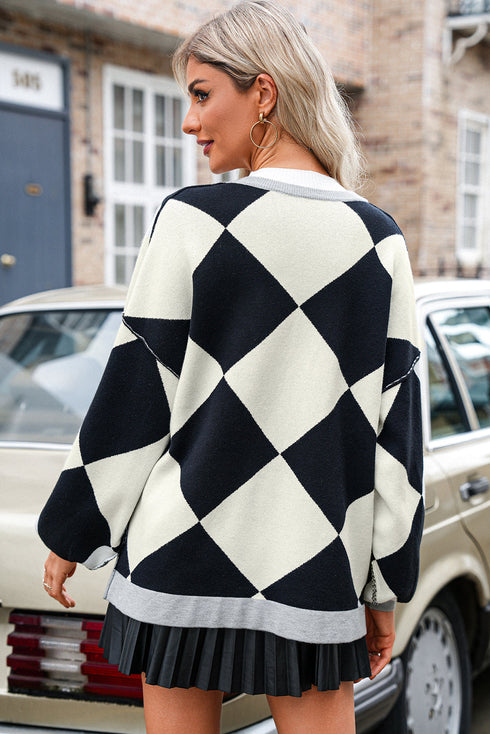 Button Front Striped Relaxed Fit Knit Cardigan