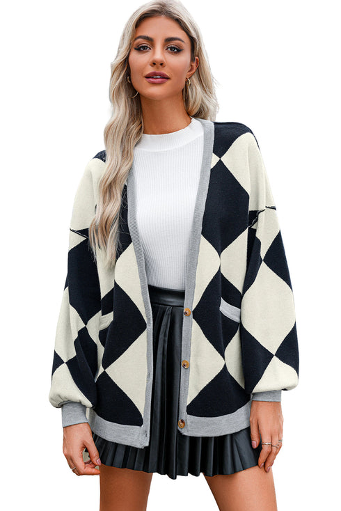Button Front Striped Relaxed Fit Knit Cardigan
