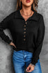 Button Front Turn-Down Neck Knit Top