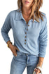 Button Front Turn-Down Neck Knit Top