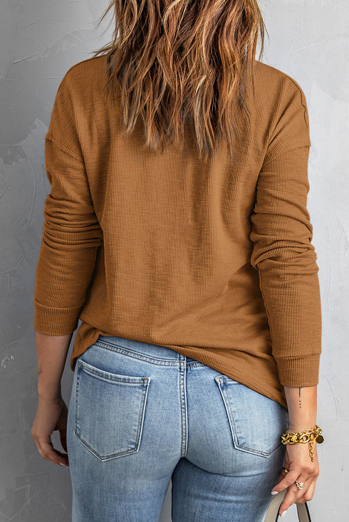 Button Front Turn-Down Neck Knit Top