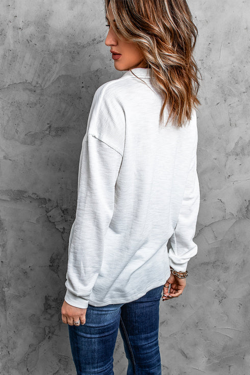 Button Front Turn-Down Neck Knit Top