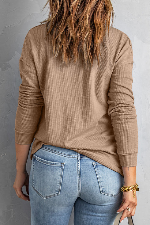 Button Front Turn-Down Neck Knit Top