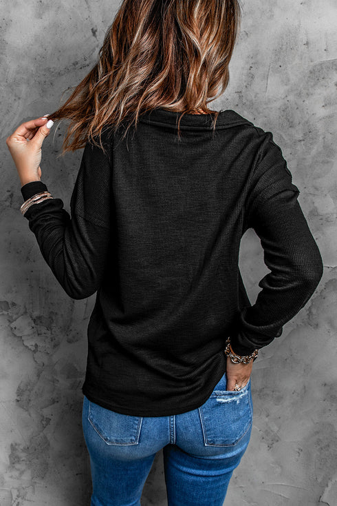 Button Front Turn-Down Neck Knit Top