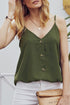 Button Front V Neck Sleeveless Lightweight Stretch Tank Top