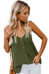 Button Front V Neck Sleeveless Lightweight Stretch Tank Top