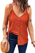 Button Front V Neck Sleeveless Lightweight Stretch Tank Top