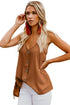 Button Front V Neck Sleeveless Lightweight Stretch Tank Top