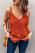 Button Front V Neck Sleeveless Lightweight Stretch Tank Top