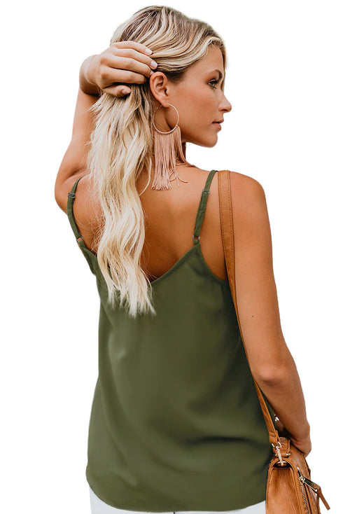 Button Front V Neck Sleeveless Lightweight Stretch Tank Top