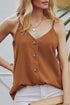 Button Front V Neck Sleeveless Lightweight Stretch Tank Top