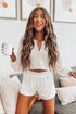 Button Front Waffle Knit Crop Top And Shorts Lounge Set