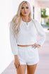 Button Front Waffle Knit Crop Top And Shorts Lounge Set