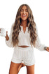 Button Front Waffle Knit Crop Top And Shorts Lounge Set