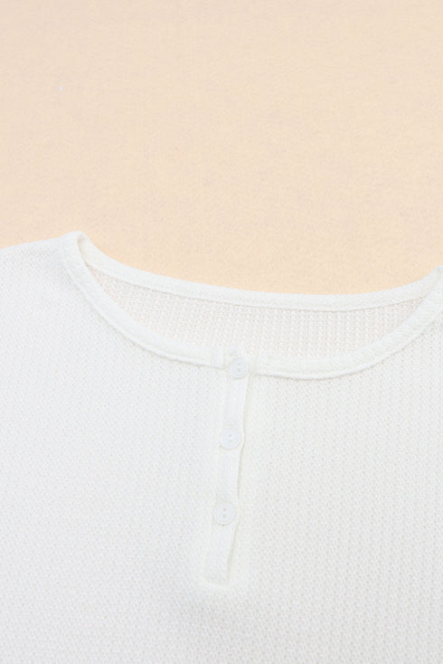 Button Front Waffle Knit Crop Top And Shorts Lounge Set