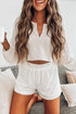 Button Front Waffle Knit Crop Top And Shorts Lounge Set