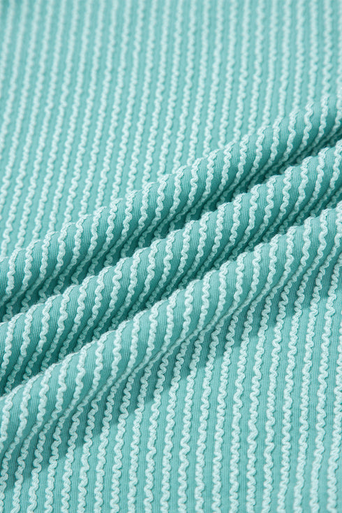 Button Henley Patchwork Textured Knit Balloon Sleeve Top Longline Casual