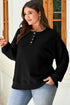 Button Placket Crew Neck Minimalist Inspired Layering Sweatshirt
