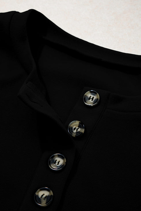 Button Placket Crew Neck Minimalist Inspired Layering Sweatshirt