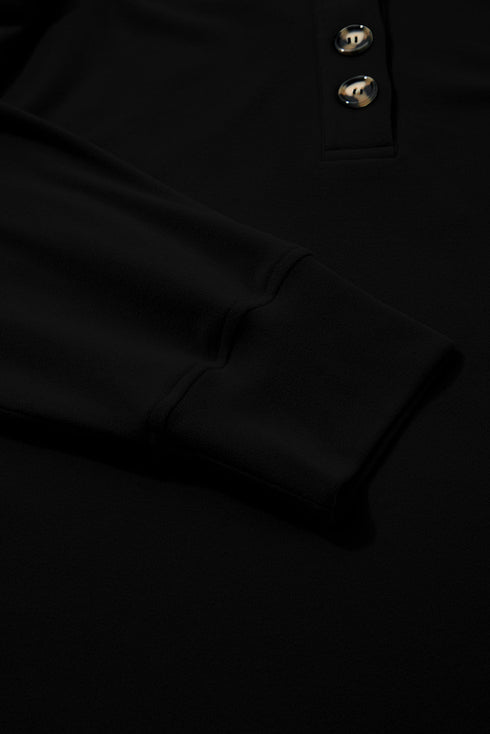 Button Placket Crew Neck Minimalist Inspired Layering Sweatshirt