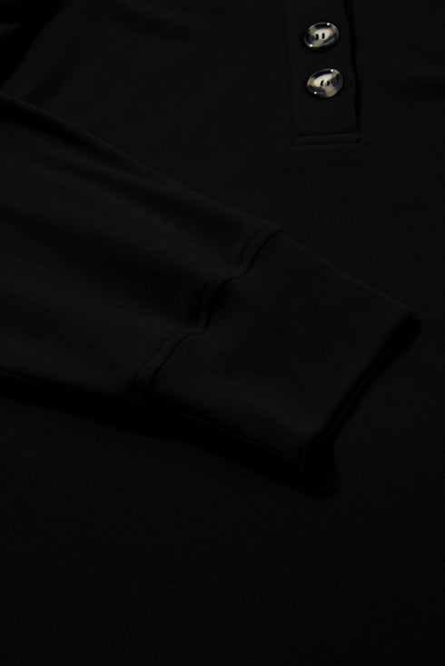 Button Placket Crew Neck Minimalist Inspired Layering Sweatshirt