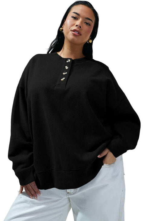 Button Placket Crew Neck Minimalist Inspired Layering Sweatshirt