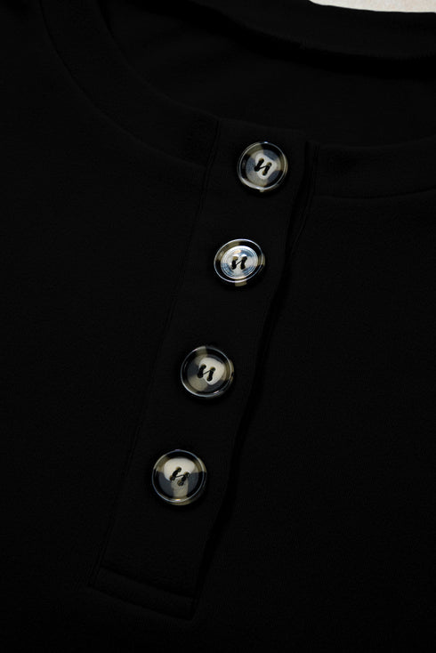 Button Placket Crew Neck Minimalist Inspired Layering Sweatshirt