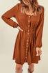 Button Up High Waist Long Sleeve Dress