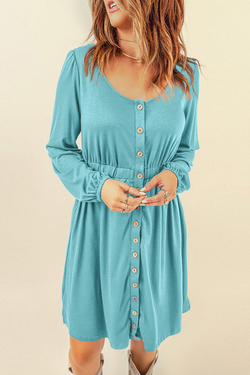 Button Up High Waist Long Sleeve Dress