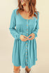 Button Up High Waist Long Sleeve Dress