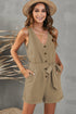 Button V Neck Romper With Belt