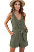 Button V Neck Romper With Belt