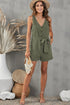 Button V Neck Romper With Belt