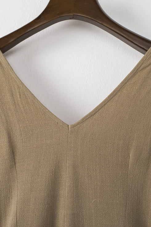 Button V Neck Romper With Belt