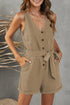 Button V Neck Romper With Belt