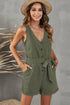 Button V Neck Romper With Belt