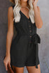Button V Neck Romper With Belt