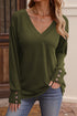 Buttoned Cuff Drop Shoulder V Neck Long Sleeve Top