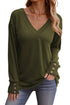 Buttoned Cuff Drop Shoulder V Neck Long Sleeve Top