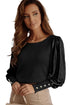 Buttoned Cuffs Shiny Puff Sleeves Top