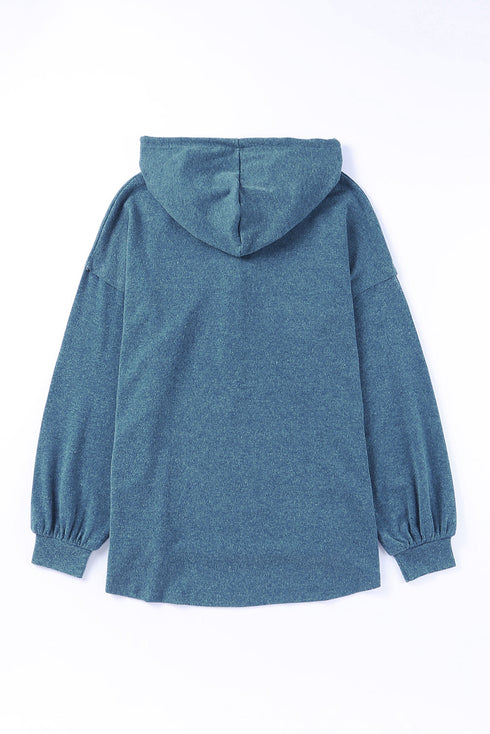 Buttoned High And Low Hem Hoodie