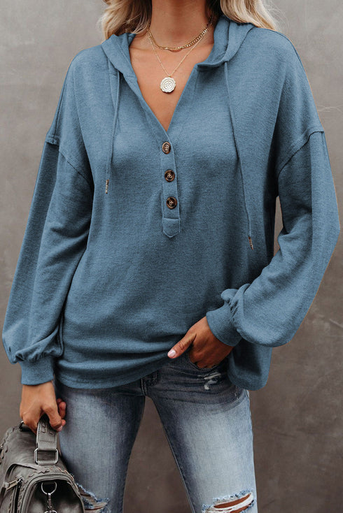 Buttoned High And Low Hem Hoodie