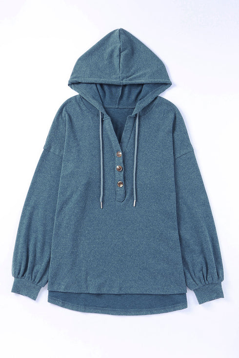 Buttoned High And Low Hem Hoodie