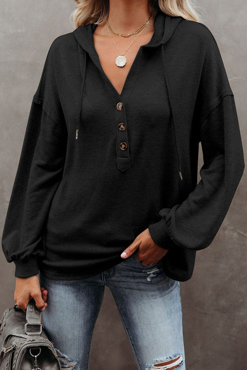 Buttoned High And Low Hem Hoodie