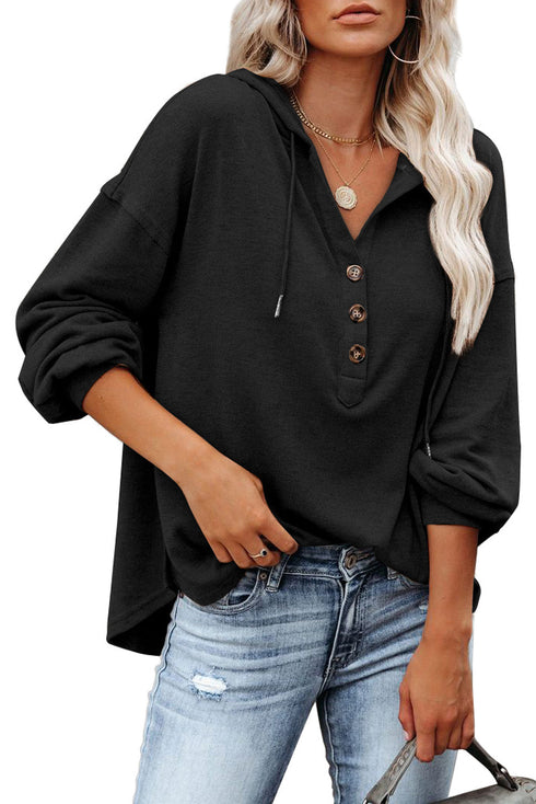 Buttoned High And Low Hem Hoodie